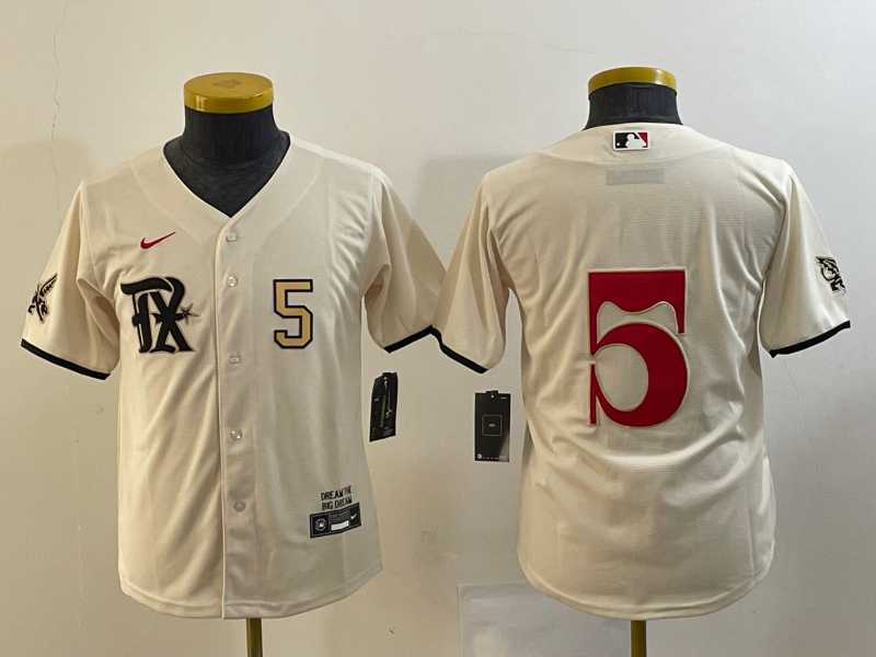 Youth Texas Rangers #5 Corey Seager Number Cream 2023 City Connect Cool Base Stitched Jersey->mlb youth jerseys->MLB Jersey
